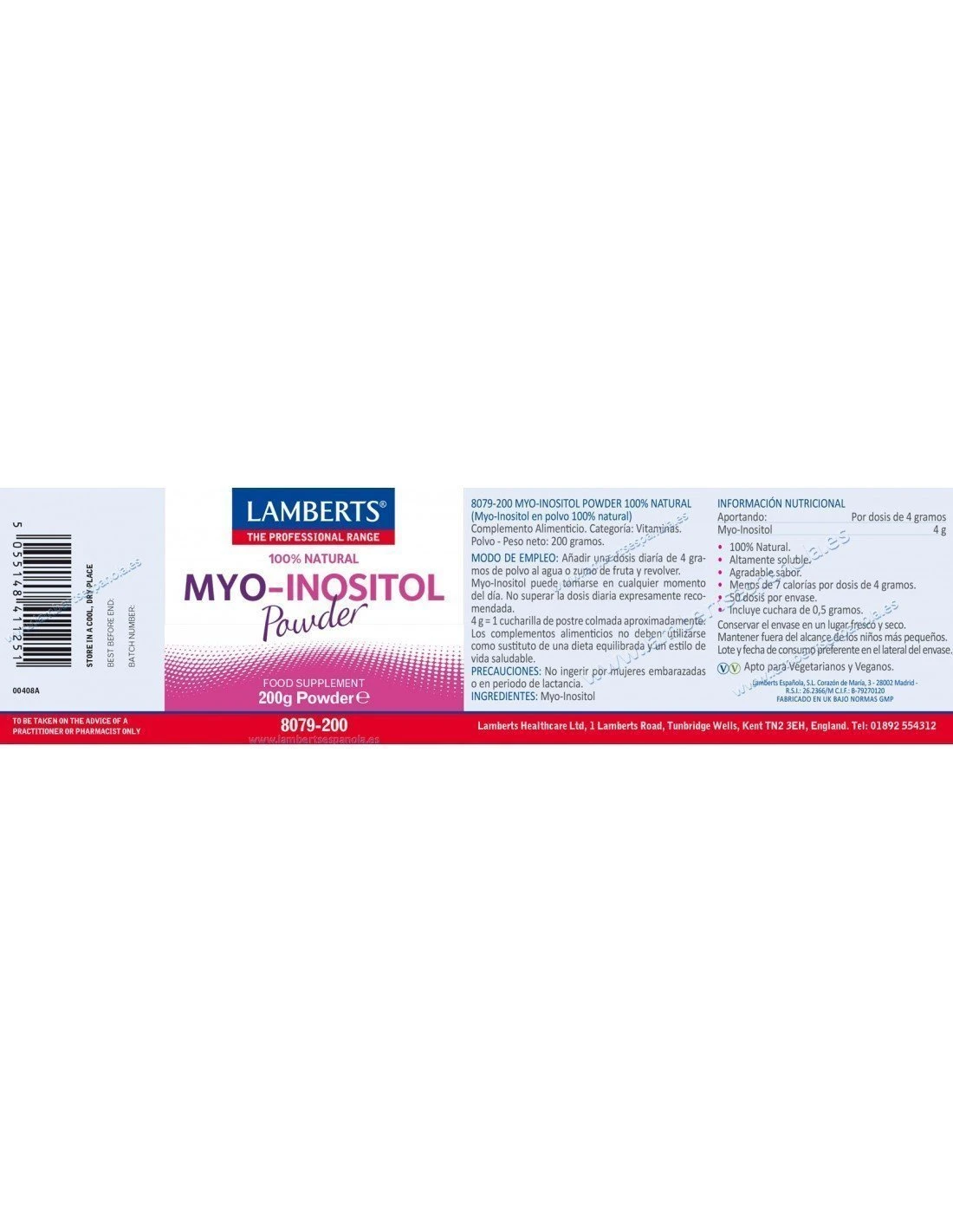 Lamberts MYO-Inositol Polvo 200g 4 Lamberts MYO-Inositol Polvo 200g - Imagen 2