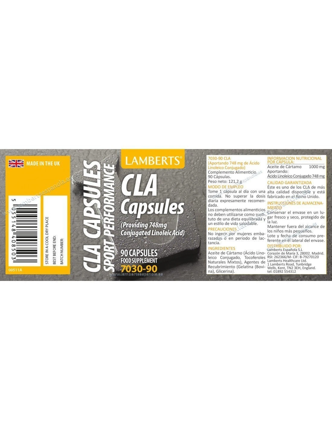 Lamberts Sport CLA 90 Cápsulas 4 Lamberts Sport CLA 90 Cápsulas - Imagen 2