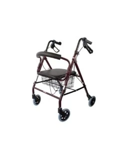 Mobiclinic Escorial Andador Aluminio Plegable Frenos Asiento Con Respaldo 4 Ruedas Burdeos